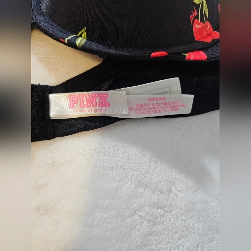 PINK Victoria's Secret Black Bra with Cherry Design